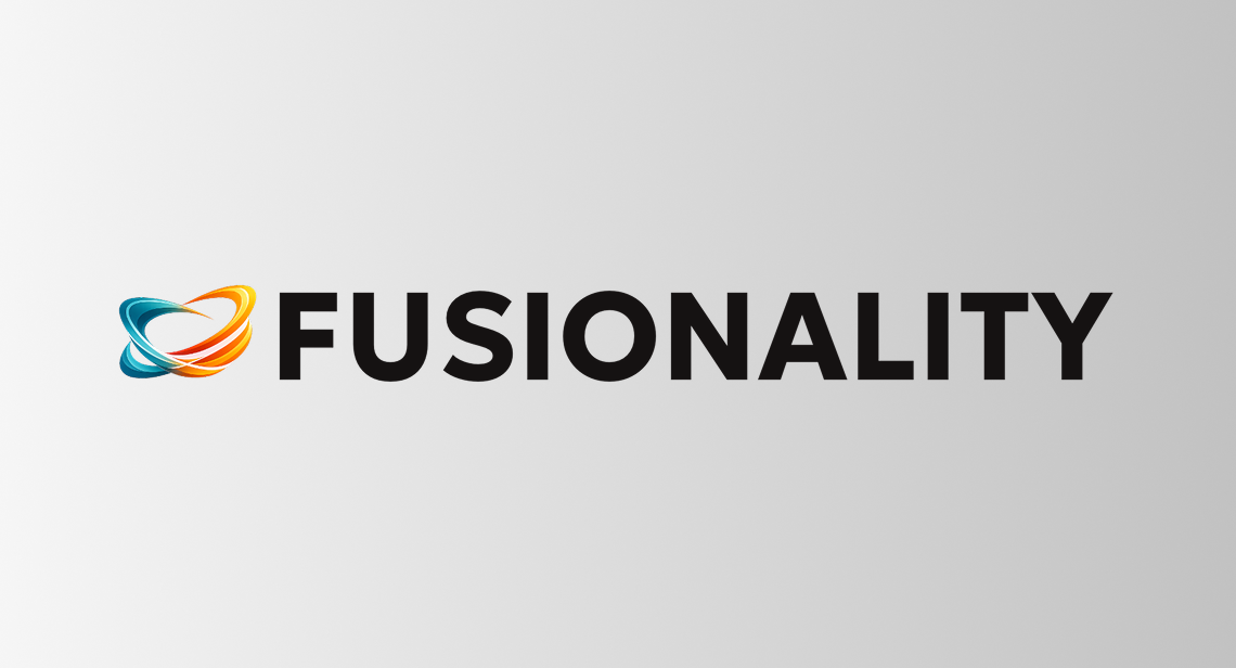 Fusionality logo displayed on fading grey background.